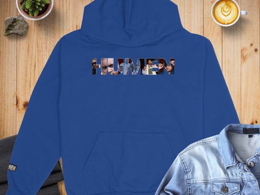 Humen Graphic Design Blue Hoodie Fashion Apparel